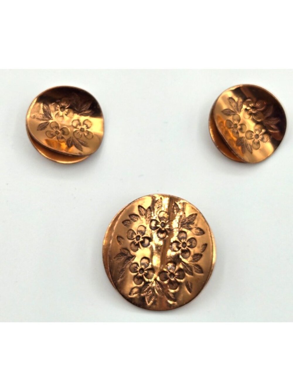 Vtg. GRET BARKIN Flowers Copper Earrings & pin brooch Hand Wrought New Hope, PA